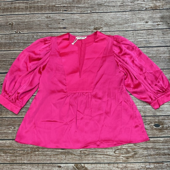 NWT Amanda Uprichard 100% silk pink balloon sleeve blouse size extra small - Picture 8 of 8